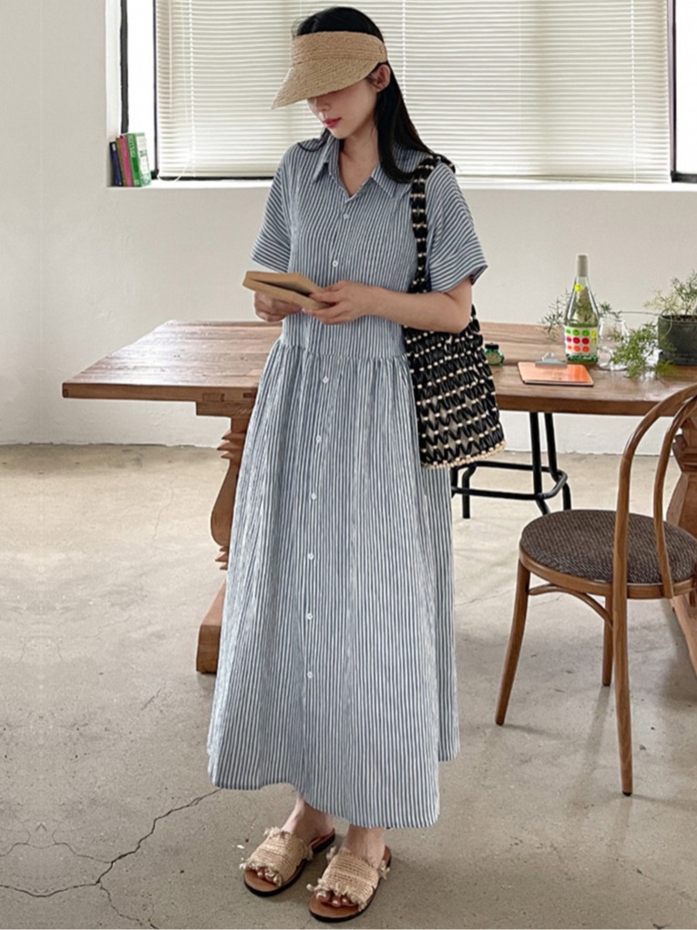 Korean Style A Line Shirt Dress - Retro Koreanischer Stil Locker Sitzendes Schlankmachendes