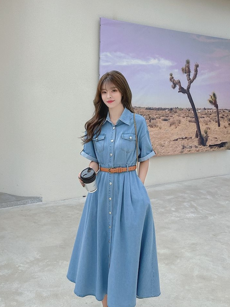 Korean Style A Line Shirt Dress - Damen-Jeanskleid 2026 Sommer Neuer Koreanischer Stil