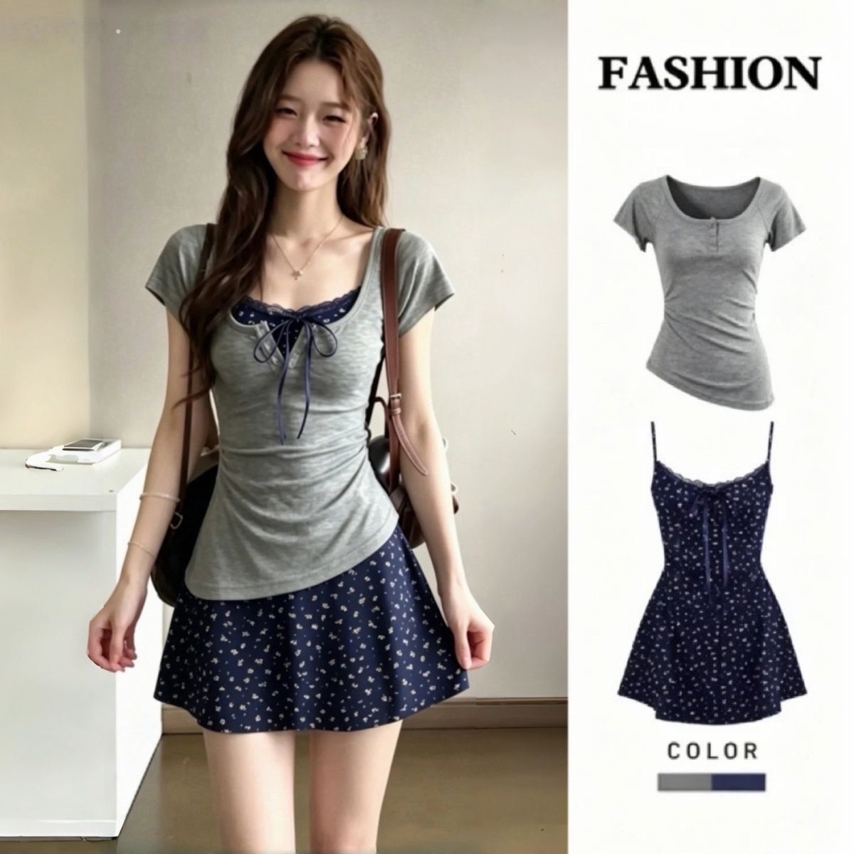 Korean Style A Line Shirt Dress - Damen Französisches Elegantes Schlankes Spitzen-Minikleid T-Shirt