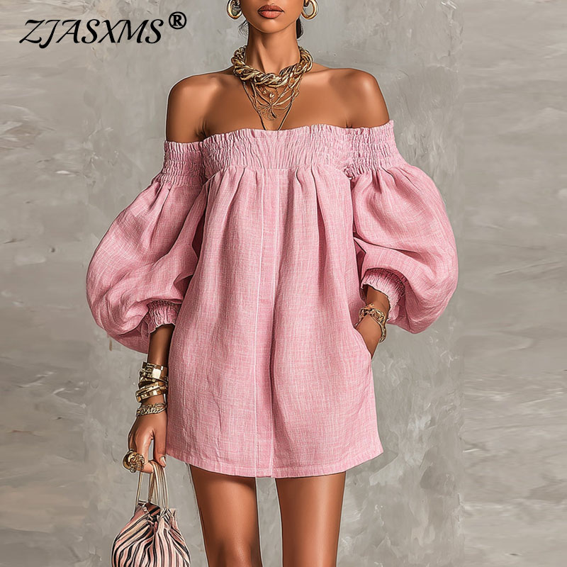 Off Shoulder Puff Sleeve Sundress - 2026 Sommer Neues Schulterfreies Puffärmel-Minikleid Damen