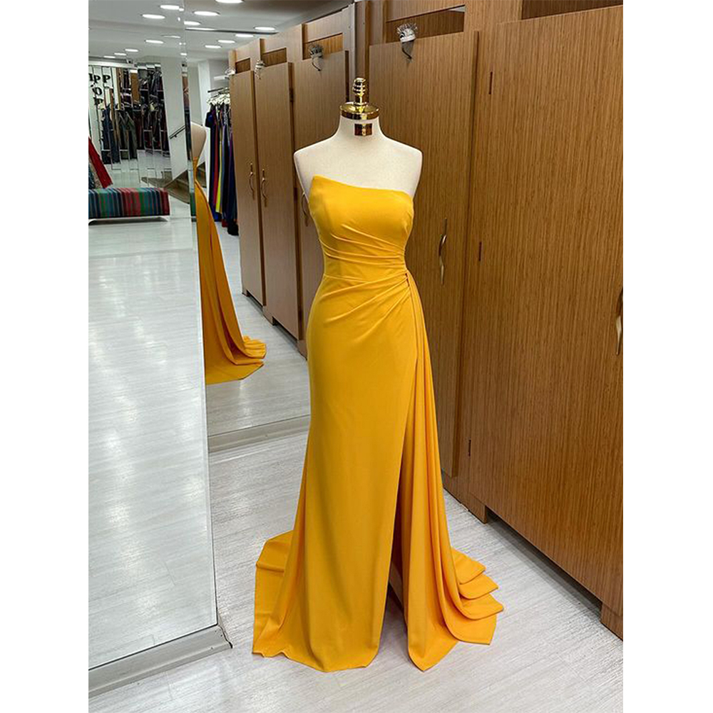 Elegant Satin Evening Gown Split - MVOZEIN Trägerlose Ballkleider 2026, gerades, langes