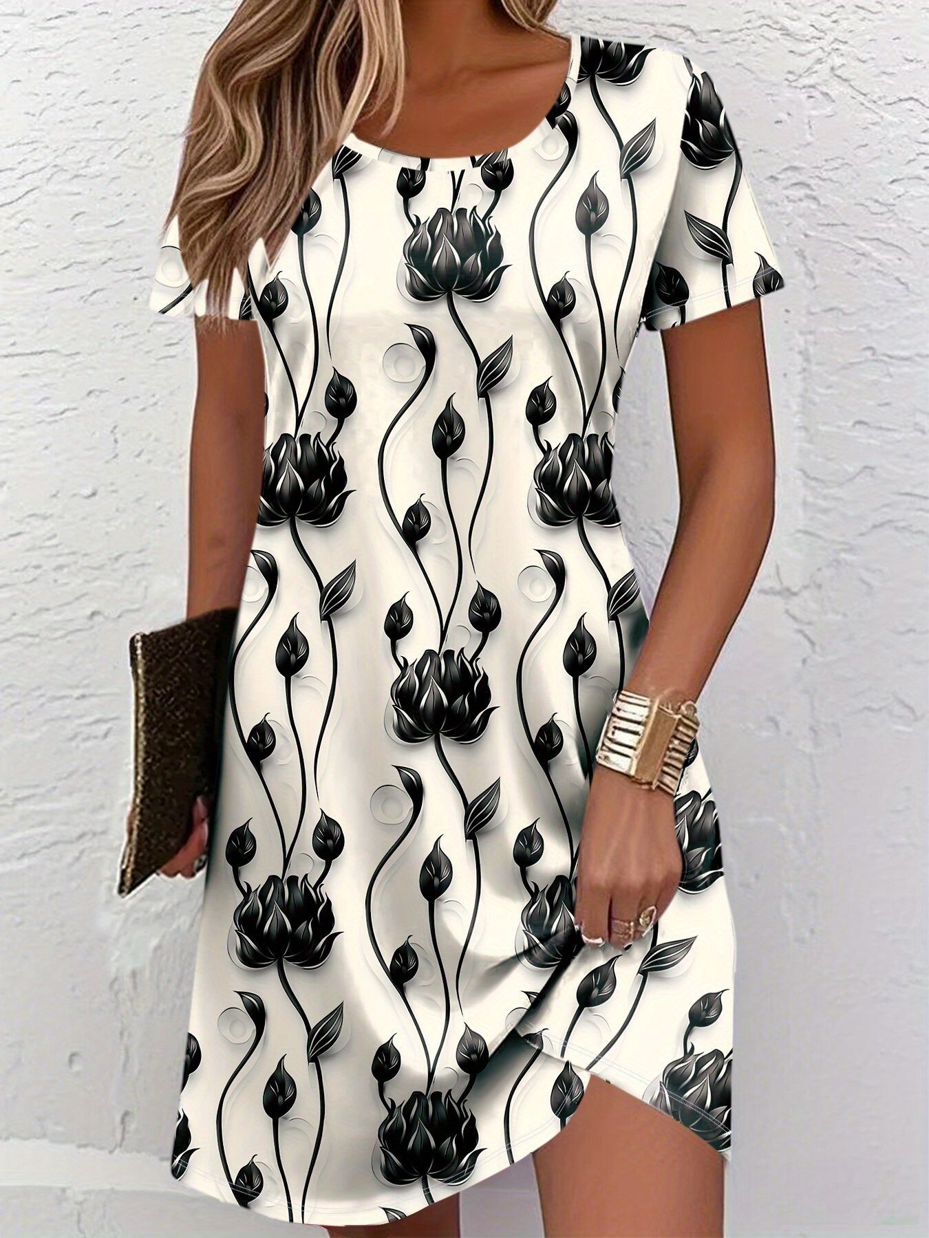 French Vintage Floral Midi Dress - Neues Damen Slim Sommer 3D-Druck Blumenmuster
