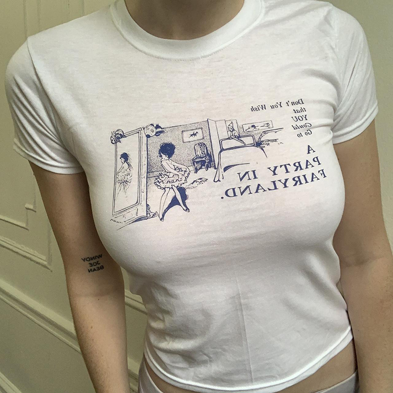 Y2K Graphic Baby Tee Crop - Y2k Kleidung Gothic Emo Mädchen Ernte