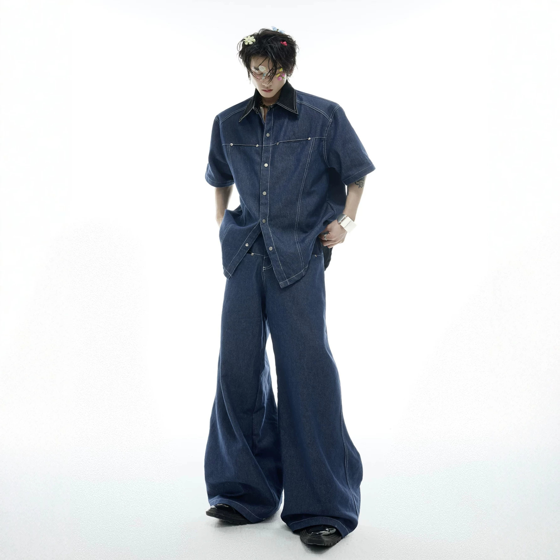 Jeans - Sommer Herren Denim-Set Amerikanische Mode High-Street