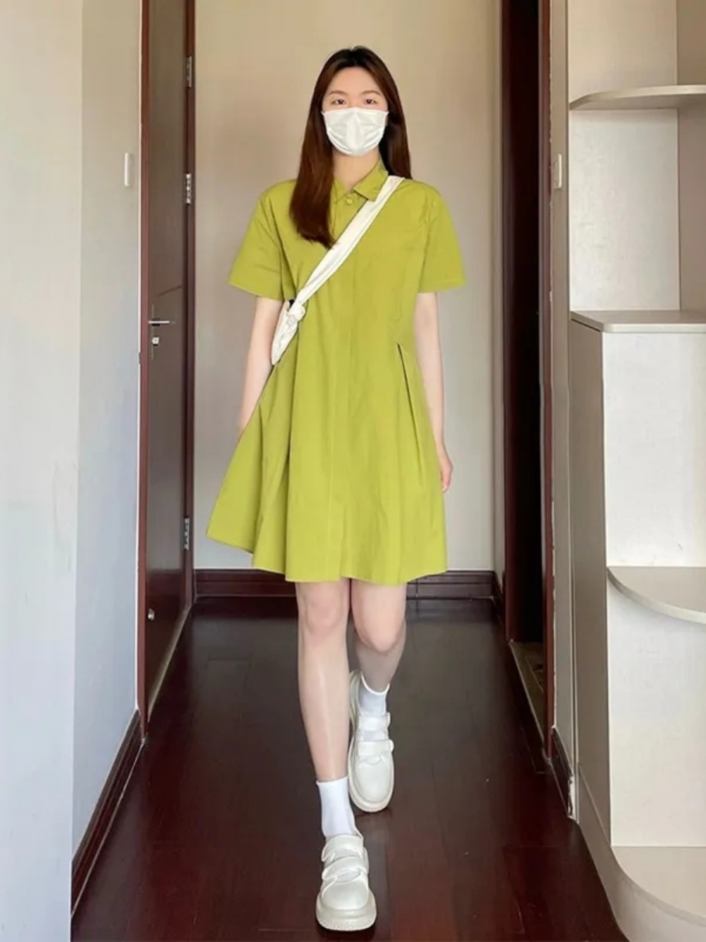 Korean Style A Line Shirt Dress - Übergröße Damen Kurzarm-Kleid Sommer Lässiges Loses