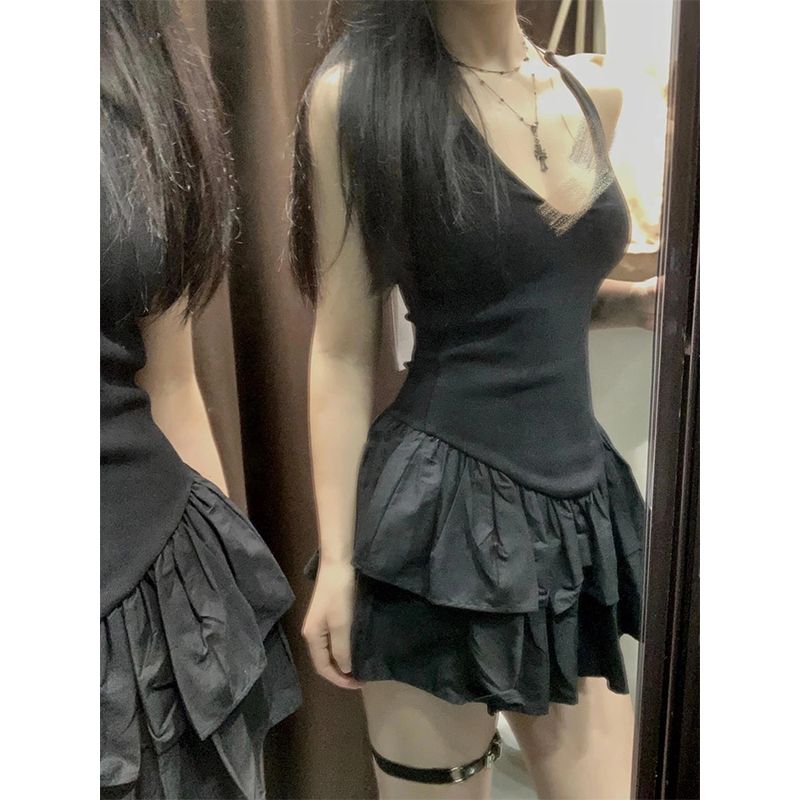 Y2K Backless Halter Mini Dress - MEXZT Y2K Schwarz Mini Kleid Frauen
