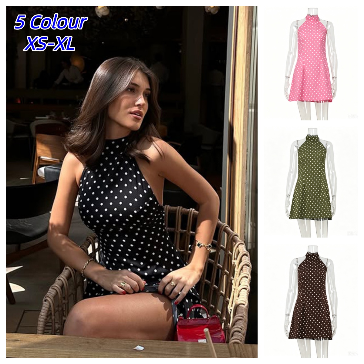 Y2K Backless Halter Mini Dress - Y2K Sexy Retro Polka Dot Print