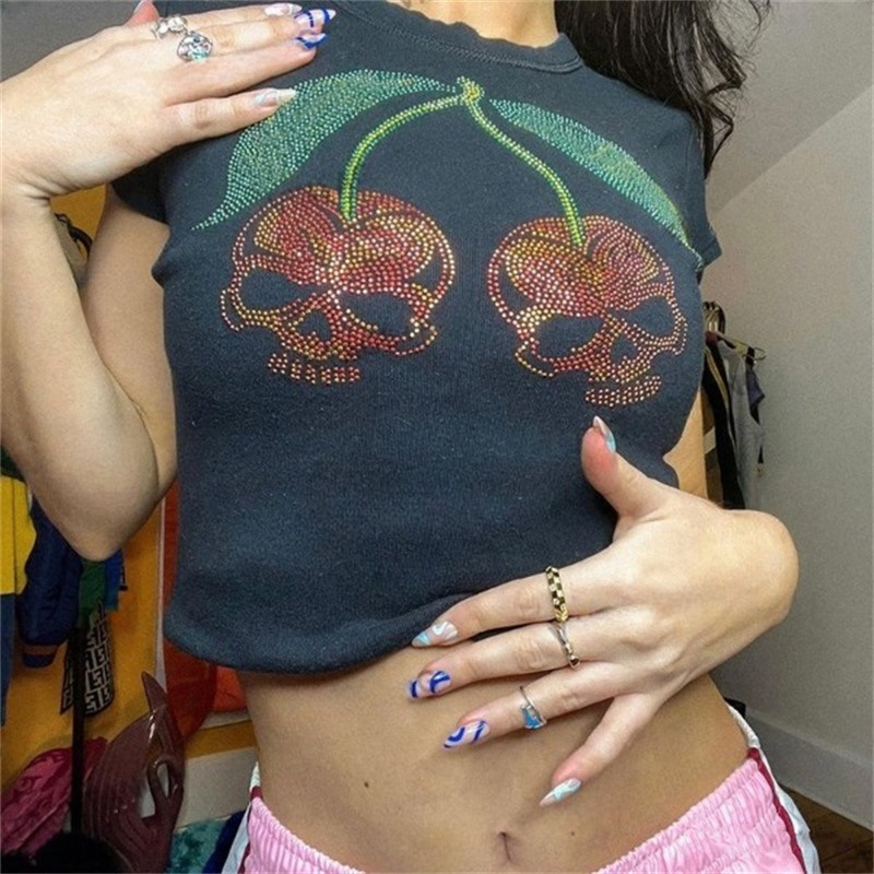 Y2K Graphic Baby Tee Crop - Ästhetisches Punk Slim Emo Mädchen Baby