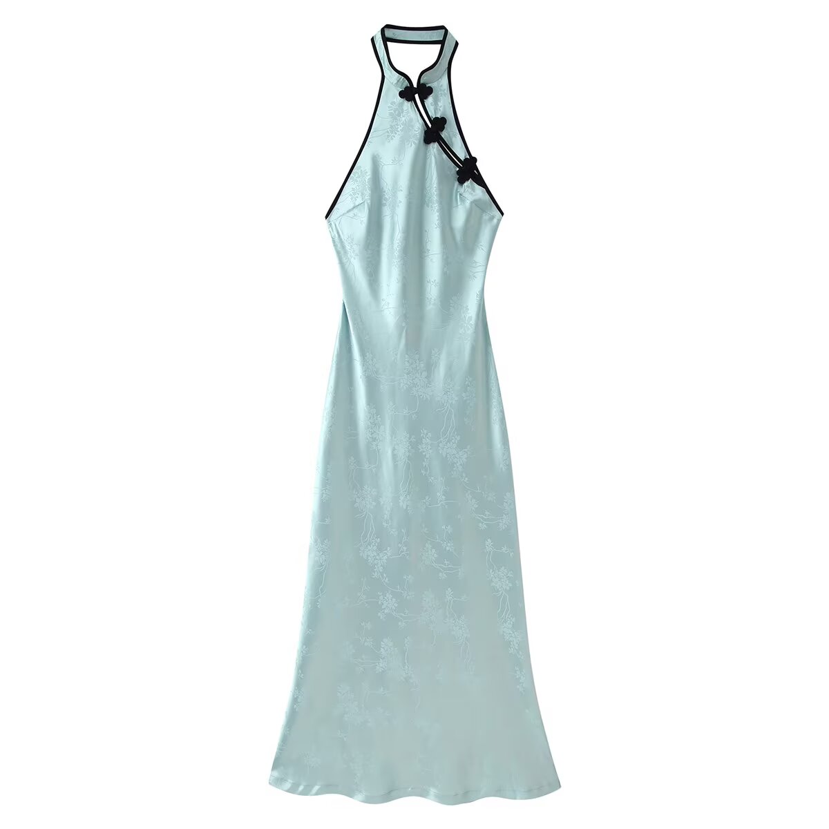 French Vintage Floral Midi Dress - 2026 Sommer Damen Elegantes Chinesisches Knoten-Knopf-Design