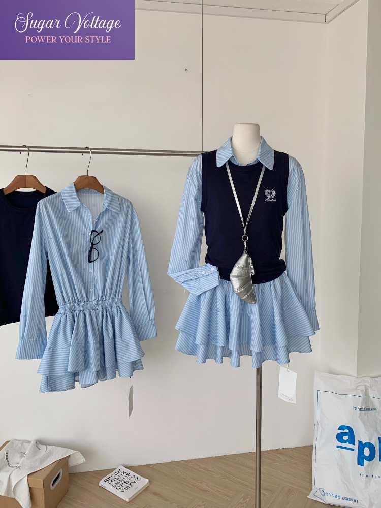 Korean Style A Line Shirt Dress - Frühling Herbst Koreanische Mode College Stil