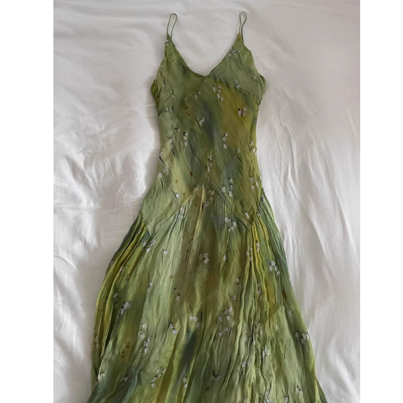 French Vintage Floral Midi Dress - 2023 Neues Vintage-Kleid mit elegantem französischem