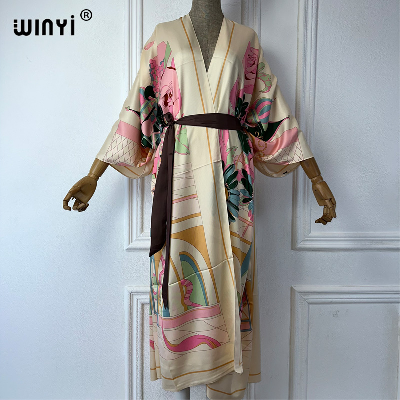 Boho Summer Beach Maxi Dress - WINYI Sommer-Print Nahost-Kimono Strandkleid Elegante Afrikanische