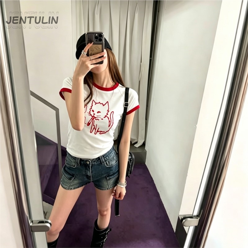 Y2K Graphic Baby Tee Crop - Koreanischer Y2K 90er Crop Top Harajuku