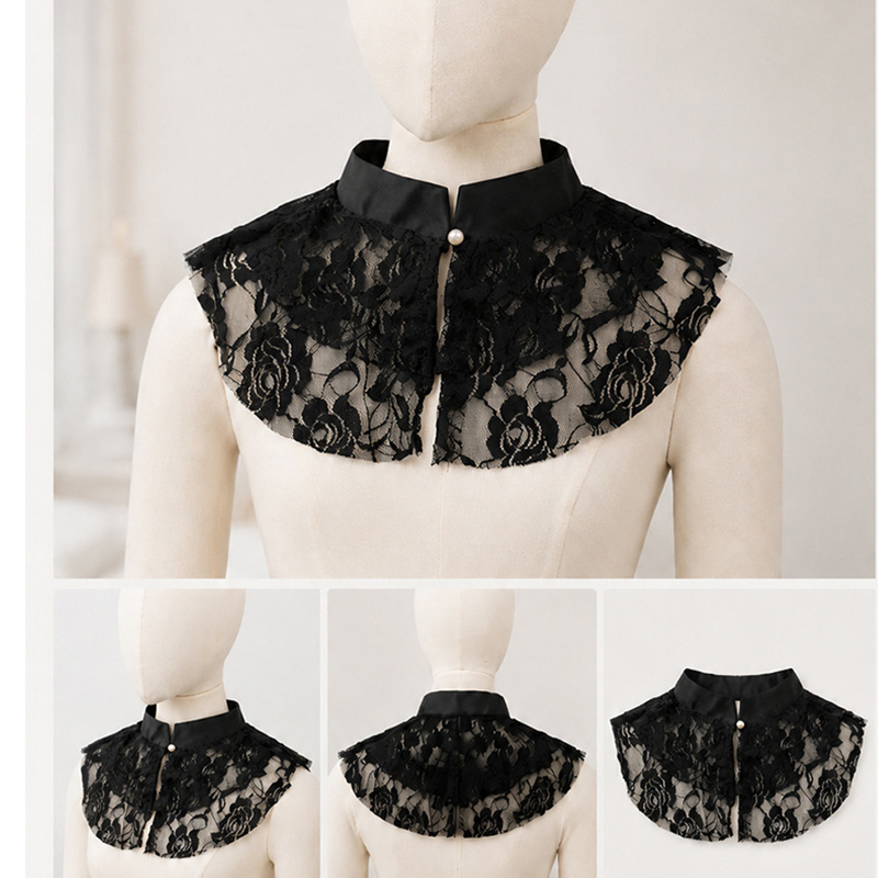 Dresses - Eleganter Spitzen-Blumen-Falschkragen-Schal für Damen, abnehmbarer Stehkragen