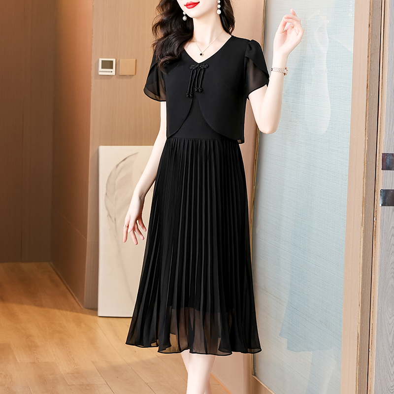 French Vintage Floral Midi Dress - 2025 sommer Solide Chiffon Casual Midi