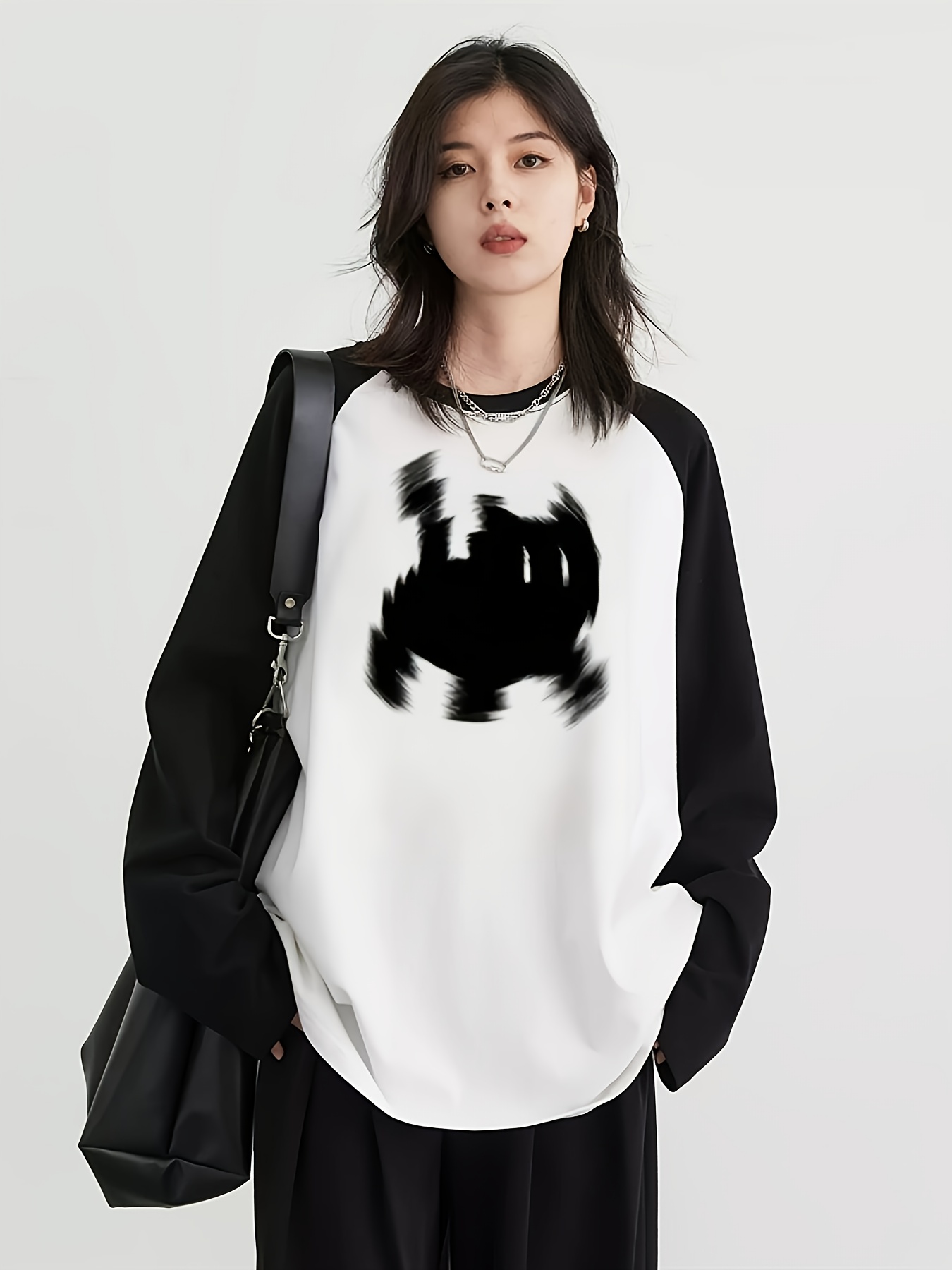 Blouses - Y2K Damen Raglan Langarm-T-Shirt mit Niedlichem