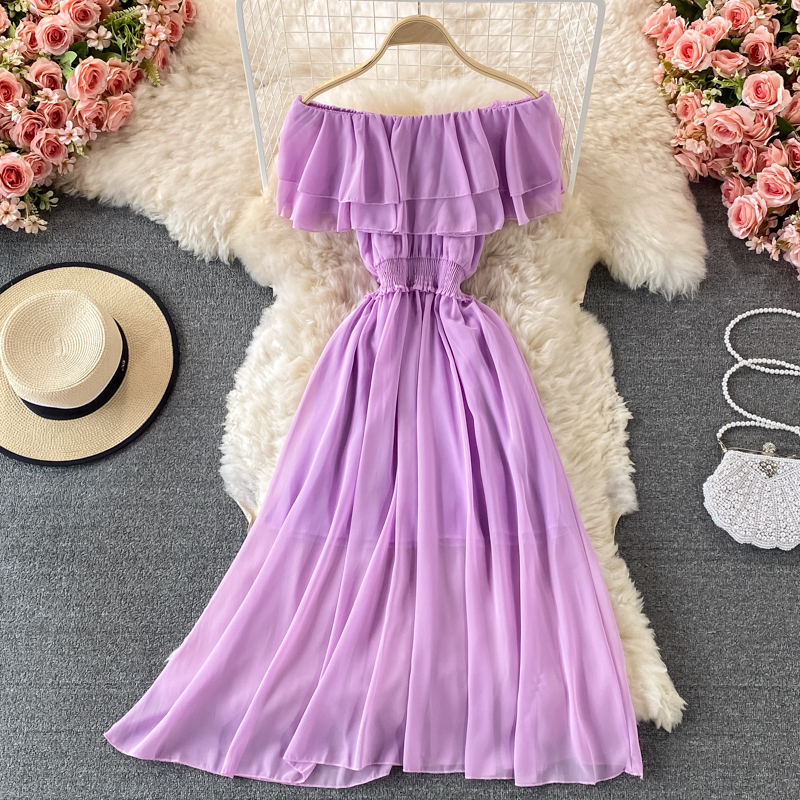 Gelbe feste Frauen Strand klei – Off Shoulder Puff Sleeve Sundress Bewertung und Preis