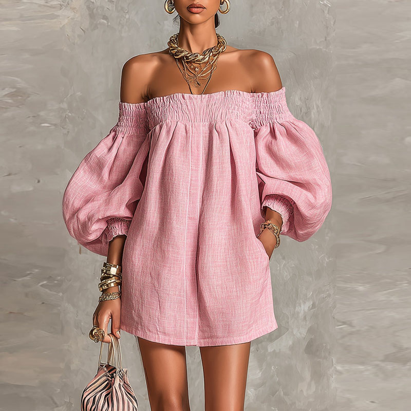 Damenkleid mit Schulterfreiem  – Off Shoulder Puff Sleeve Sundress Bewertung und Preis