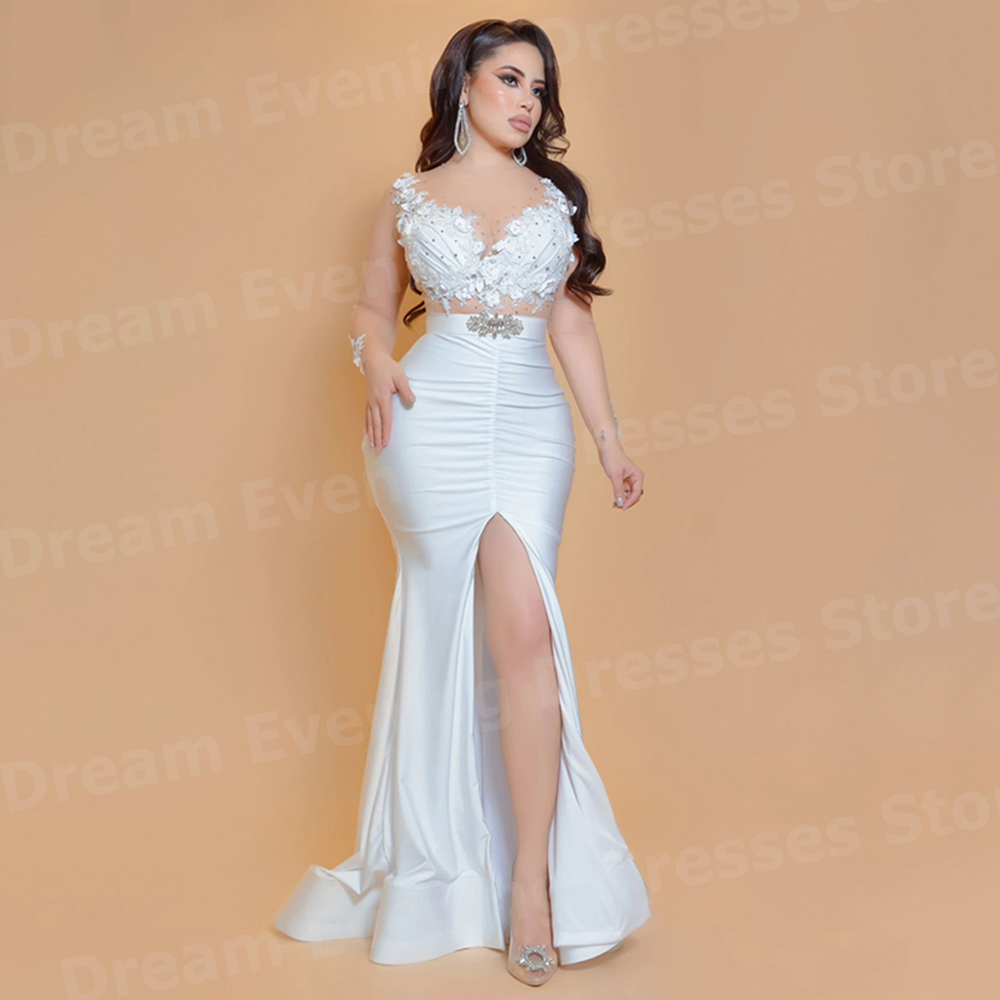 Elegante weiße Meerjungfrauen- – Elegant Satin Evening Gown Split Bewertung und Preis