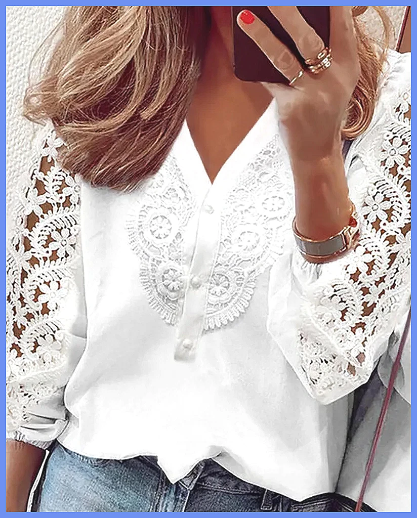 Elegante weiße Spitzenbluse mi – Blouses Bewertung und Preis