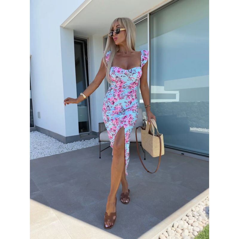 Damen Blumen Rüschenschnitt Mi – French Vintage Floral Midi Dress Bewertung und Preis