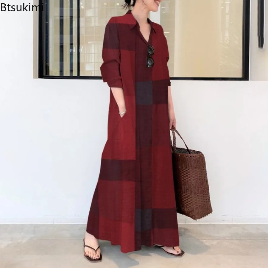 Modisches Neues Hemdkleid für  – Casual Loose Linen Shirt Dress Bewertung und Preis