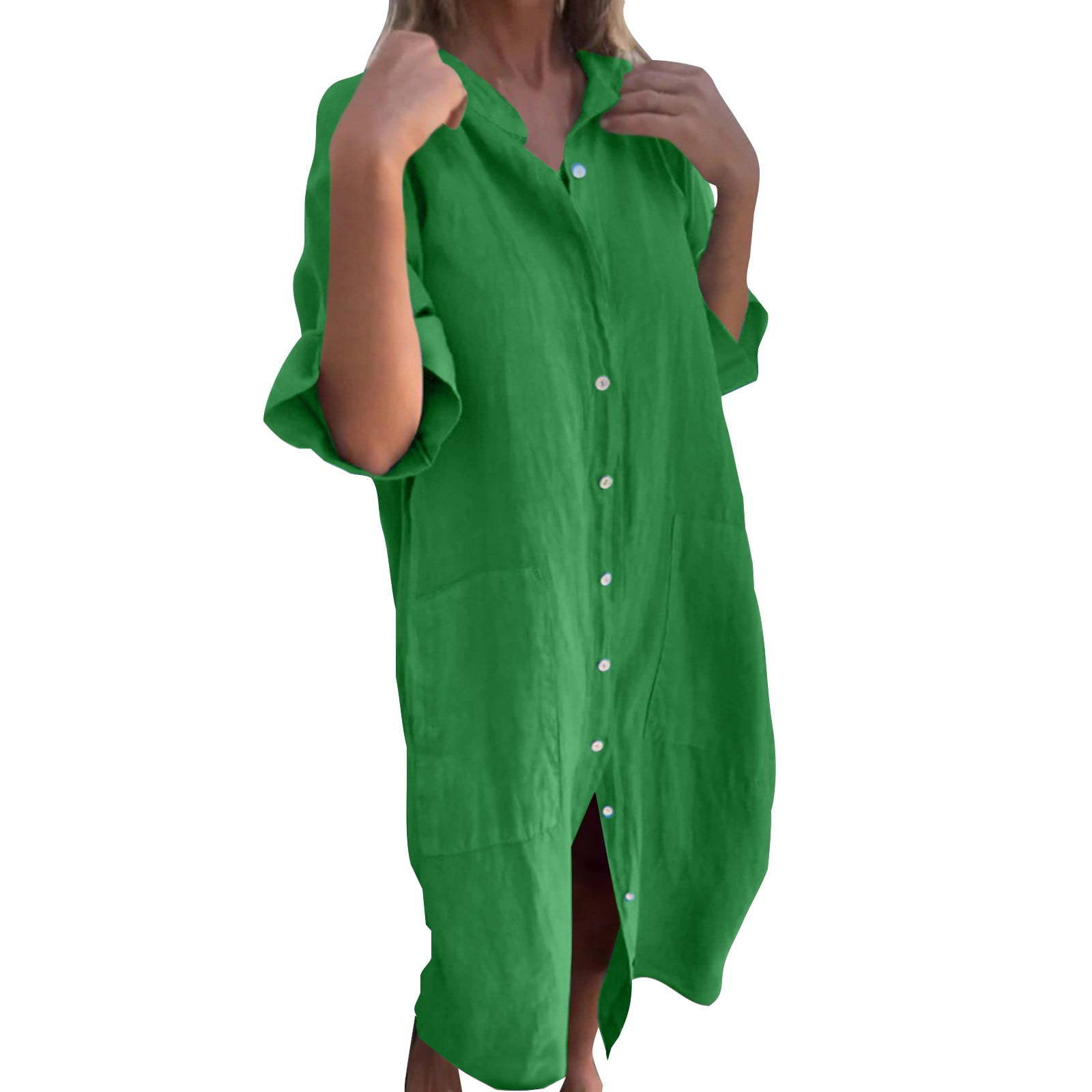 2025, neues europäisches und a – Casual Loose Linen Shirt Dress Bewertung und Preis