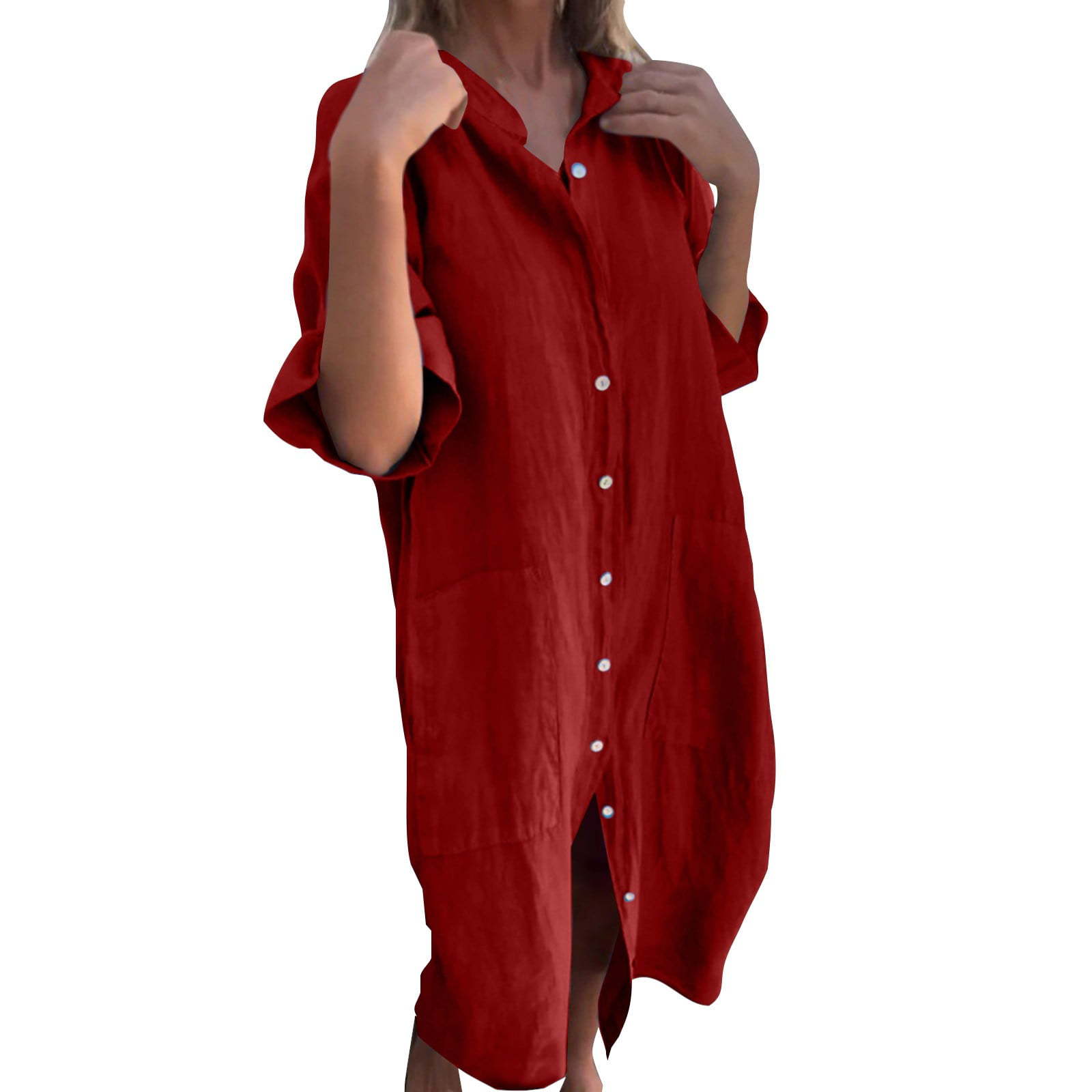 2025, neues europäisches und a – Casual Loose Linen Shirt Dress Bewertung und Preis