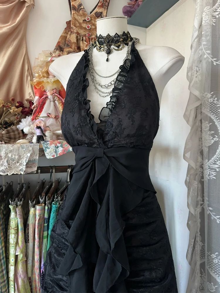 Y2k Vintage Neckholder Ärmello – Y2K Backless Halter Mini Dress Bewertung und Preis