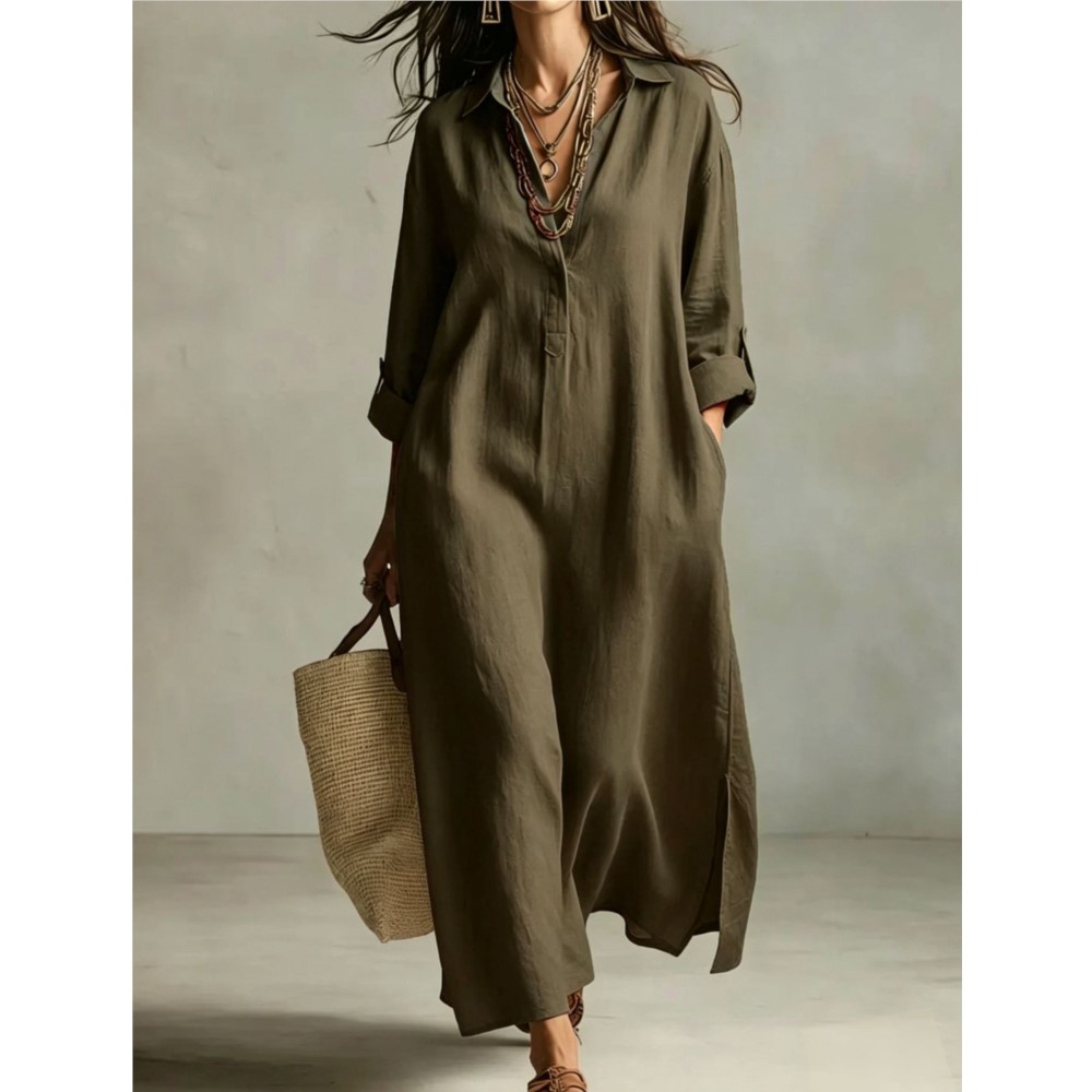 Damen Vintage Leinen-Hemdkleid – Casual Loose Linen Shirt Dress Bewertung und Preis