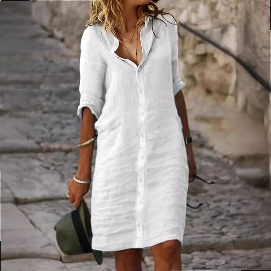 Locker geschnittenes Midi-Hemd – Casual Loose Linen Shirt Dress Bewertung und Preis