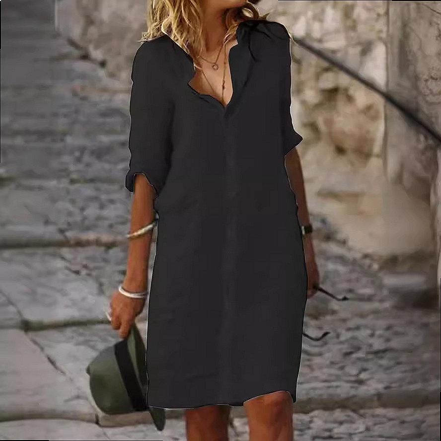 Locker geschnittenes Midi-Hemd – Casual Loose Linen Shirt Dress Bewertung und Preis