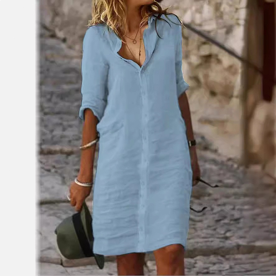 Locker geschnittenes Midi-Hemd – Casual Loose Linen Shirt Dress Bewertung und Preis
