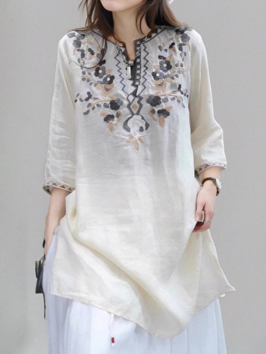 Elegantes Besticktes Leinen-He – Casual Loose Linen Shirt Dress Bewertung und Preis
