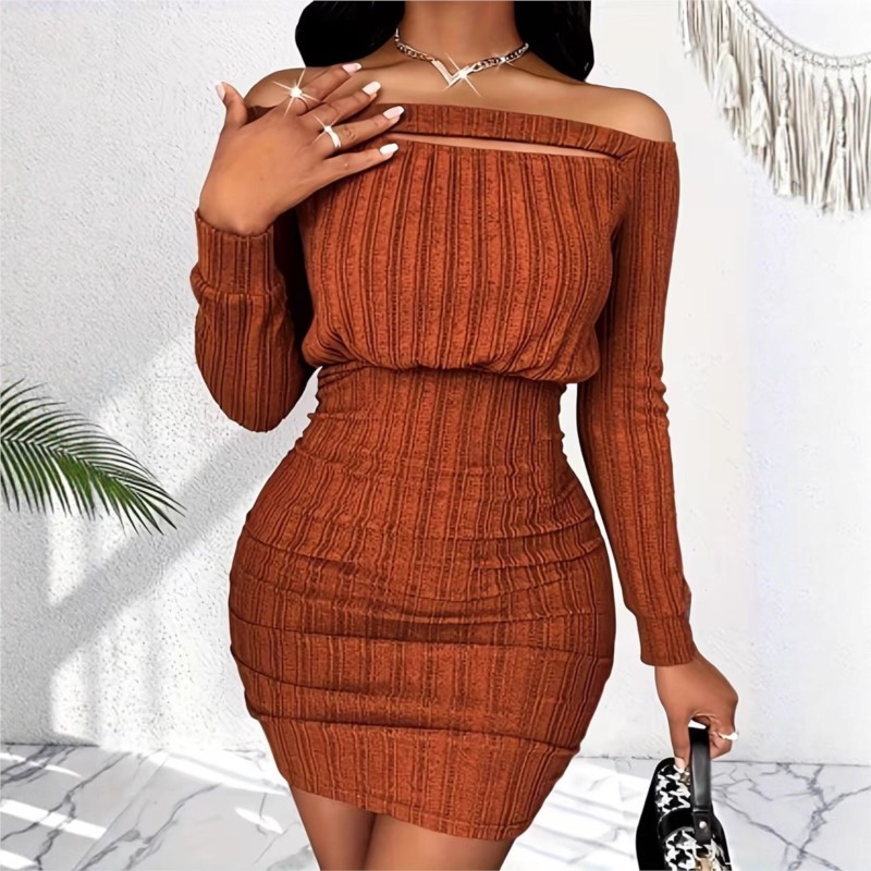 Damenmode-Kleid für Frühling u – Bodycon Long Sleeve Ribbed Dress Bewertung und Preis