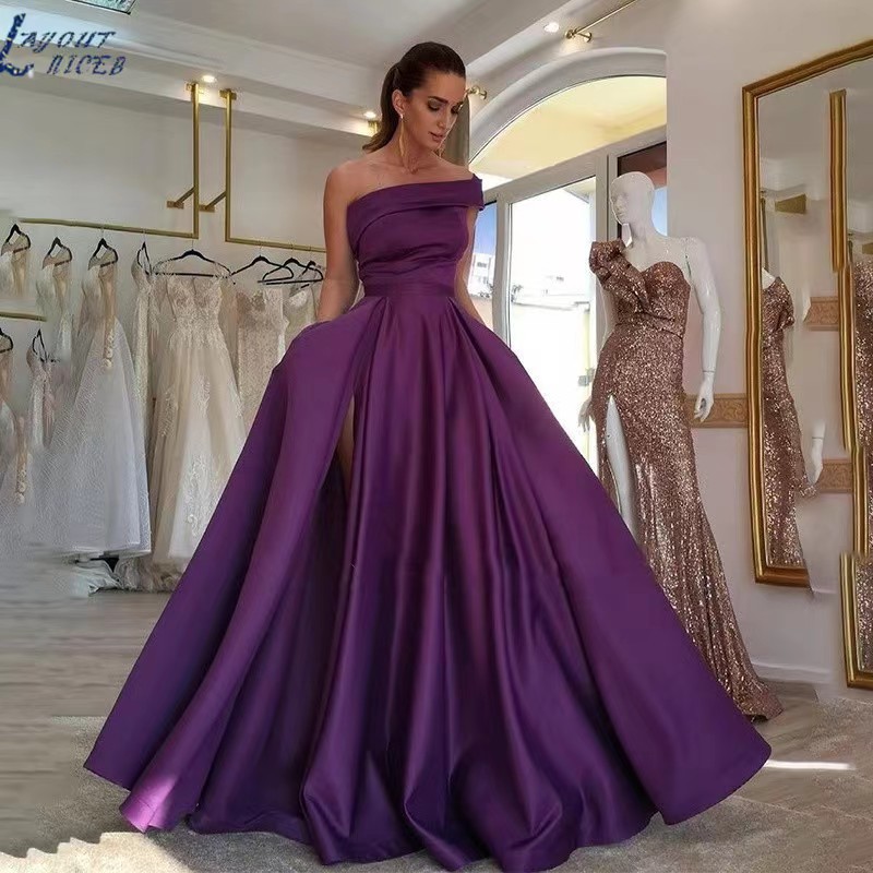 Elegantes schulterfreies Abend – Elegant Satin Evening Gown Split Bewertung und Preis