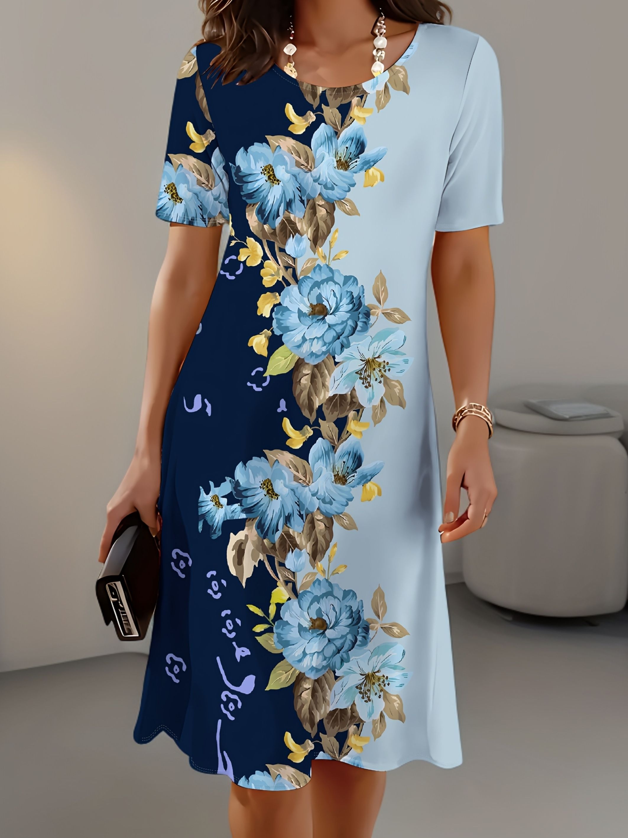 Neues Damen Slim Sommer 3D-Dru – French Vintage Floral Midi Dress Bewertung und Preis