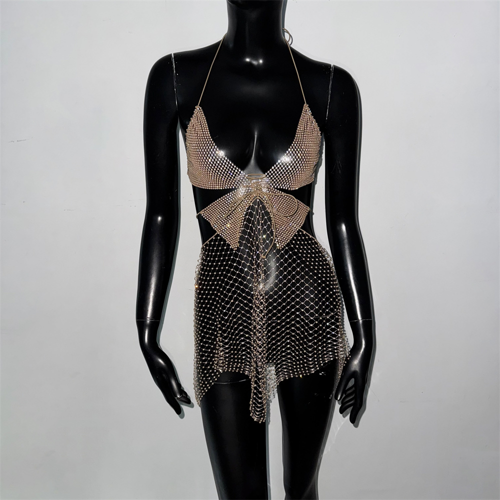 Sexy Gold Strass Netzkleid Dam – Sparkly Rhinestone Club Party Dress Bewertung und Preis