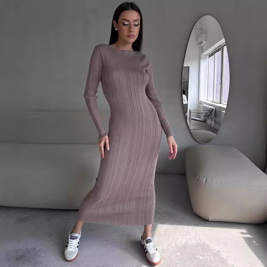 Elegantes Damenkleid mit Rundh – Bodycon Long Sleeve Ribbed Dress Bewertung und Preis