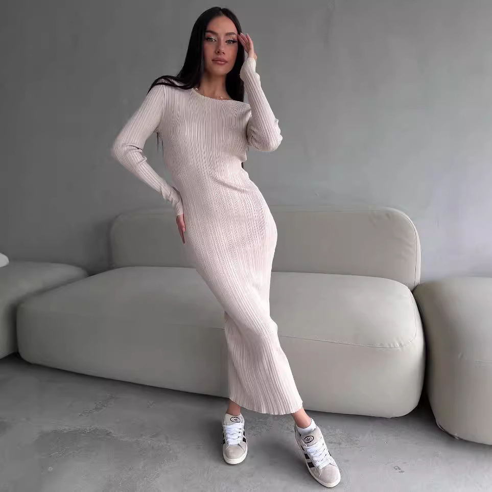 Elegantes Damenkleid mit Rundh – Bodycon Long Sleeve Ribbed Dress Bewertung und Preis