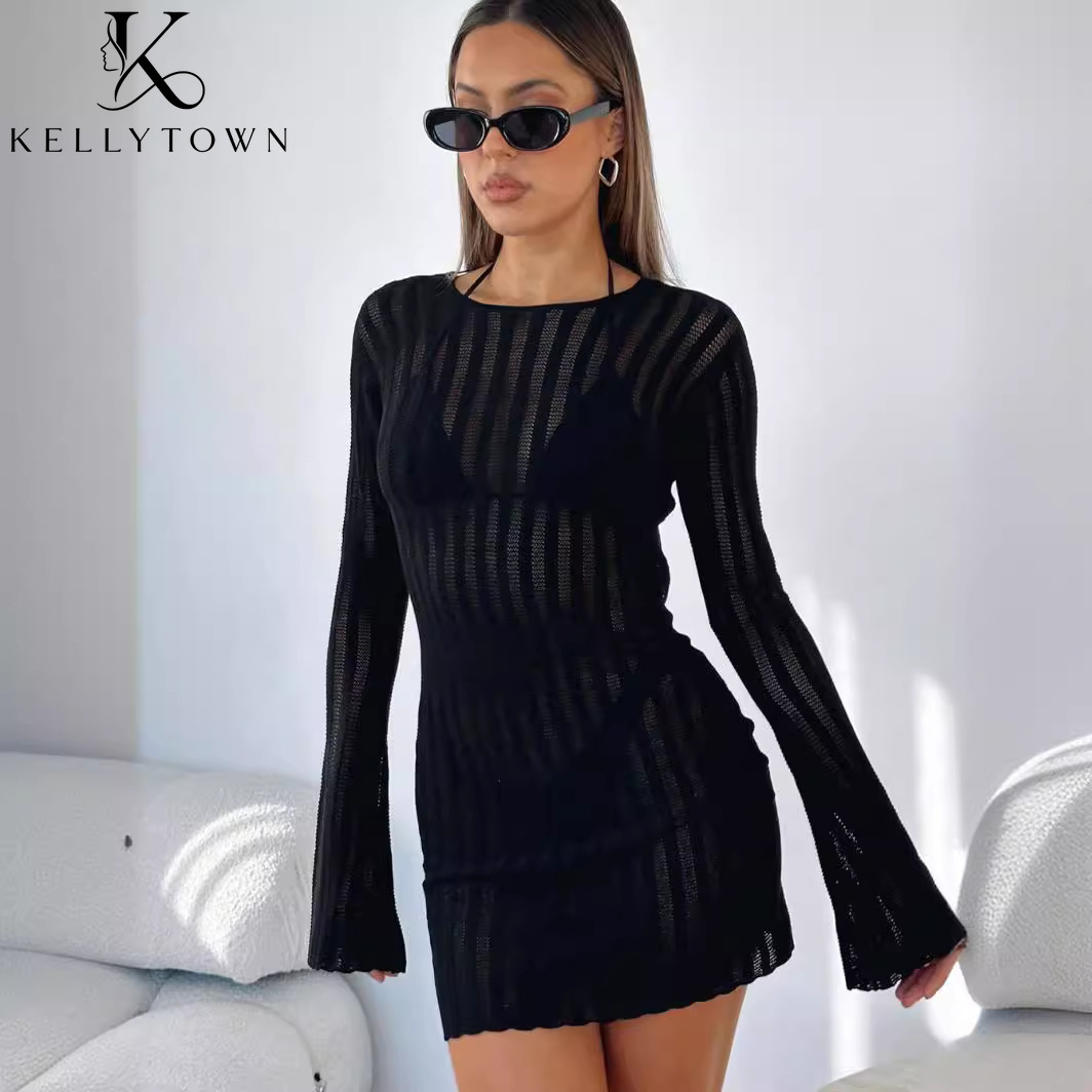 Rückenfreies Kleid Sexy Geripp – Bodycon Long Sleeve Ribbed Dress Bewertung und Preis