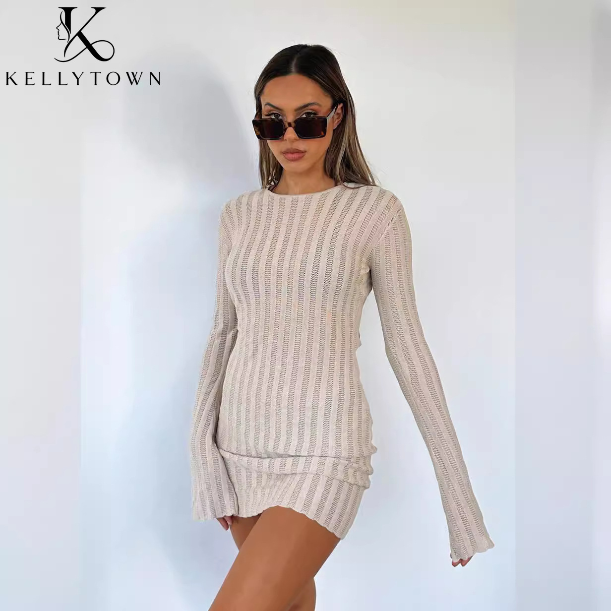 Rückenfreies Kleid Sexy Geripp – Bodycon Long Sleeve Ribbed Dress Bewertung und Preis