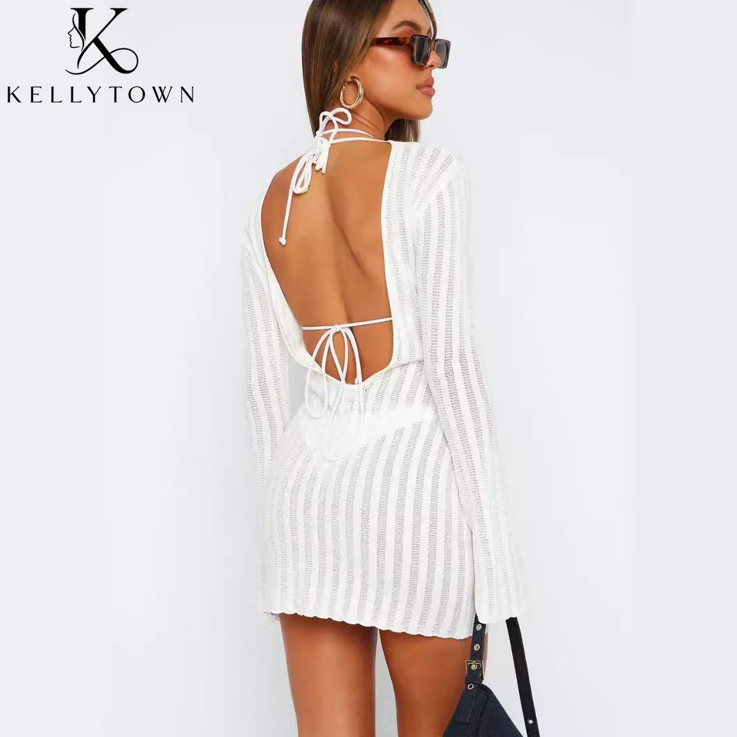 Rückenfreies Kleid Sexy Geripp – Bodycon Long Sleeve Ribbed Dress Bewertung und Preis
