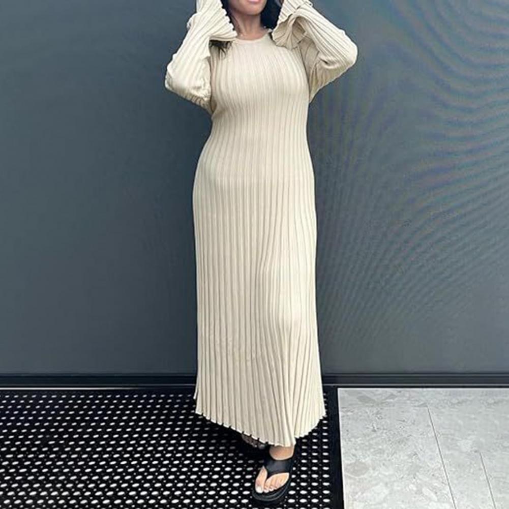 Geripptes Strickkleid für Dame – Bodycon Long Sleeve Ribbed Dress Bewertung und Preis