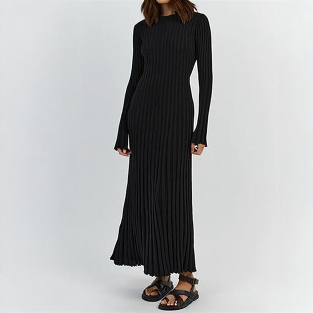 Geripptes Strickkleid für Dame – Bodycon Long Sleeve Ribbed Dress Bewertung und Preis