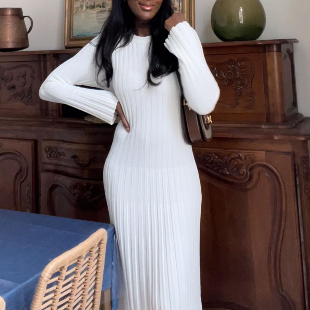 Geripptes Strickkleid für Dame – Bodycon Long Sleeve Ribbed Dress Bewertung und Preis