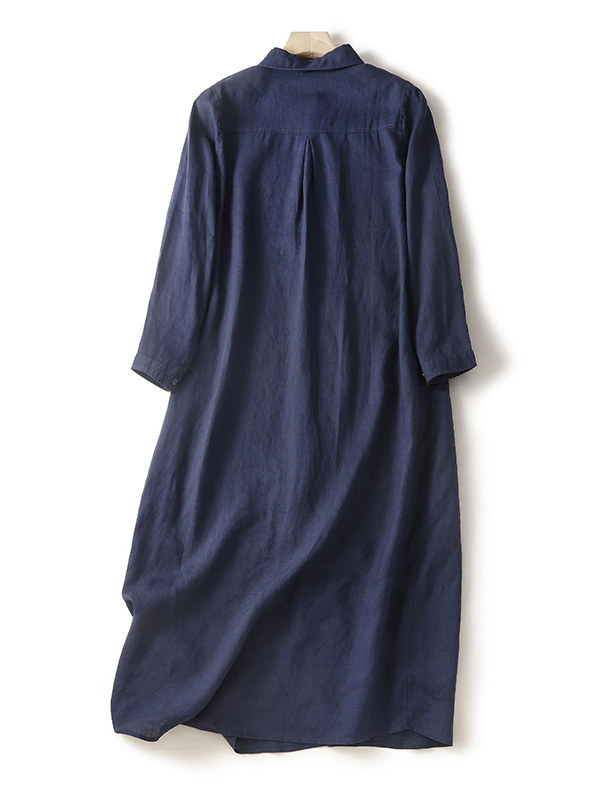 Lässiges Baumwoll-Leinen-Hemdk – Casual Loose Linen Shirt Dress Bewertung und Preis