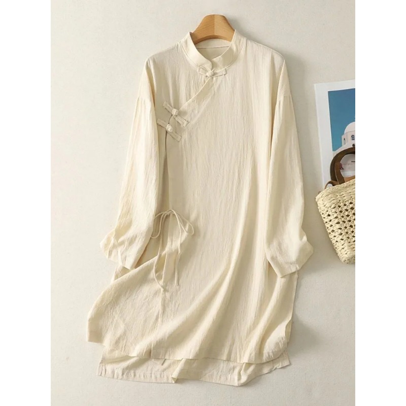 Damen-Tunika-Kleid im chinesis – Casual Loose Linen Shirt Dress Bewertung und Preis