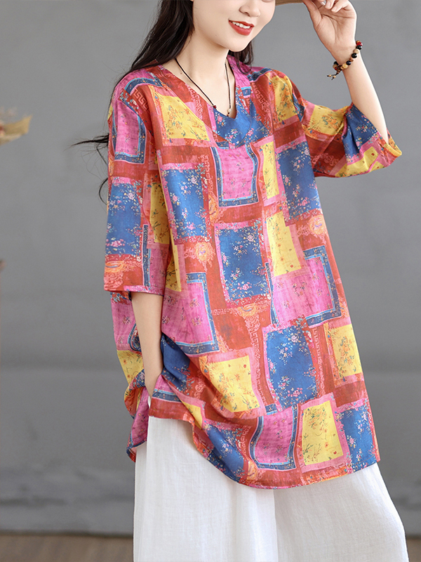 Lässiges Leinen-Print-Top, Vin – Casual Loose Linen Shirt Dress Bewertung und Preis