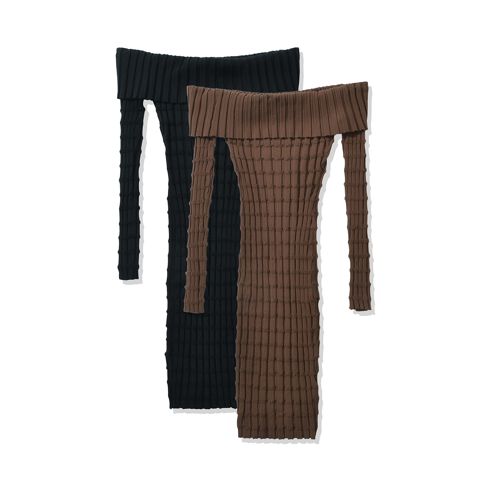 2023 Sexy Geraffte Slash Schul – Bodycon Long Sleeve Ribbed Dress Bewertung und Preis